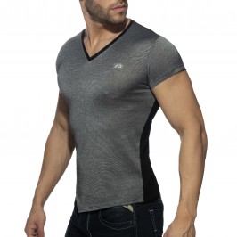  T-Shirt col V mini stripes - noir - ADDICTED AD901-C10 