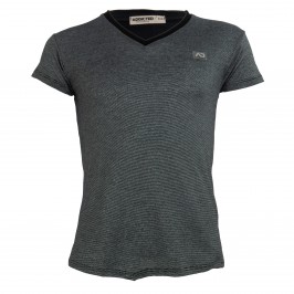T-Shirt col V mini stripes - noir - ADDICTED AD901-C10