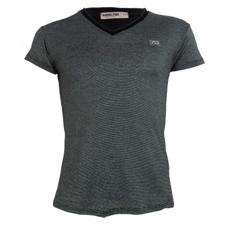 V-neck mini stripes - black T-shirt
