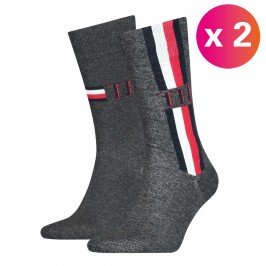  Lot de 2 paires de chaussettes - gris rayé marine, blanc & rouge - TOMMY HILFIGER 100001492-003 