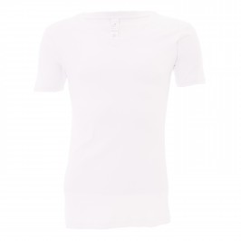  T-Shirt Col V Casual Rib - blanc - HOM 401426-0003 