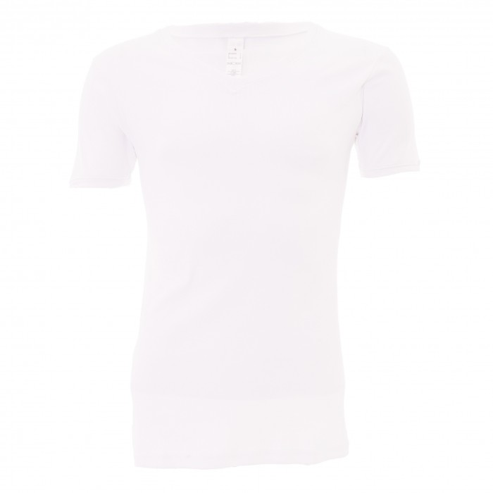  T-Shirt Col V Casual Rib - blanc - HOM 401426-0003 