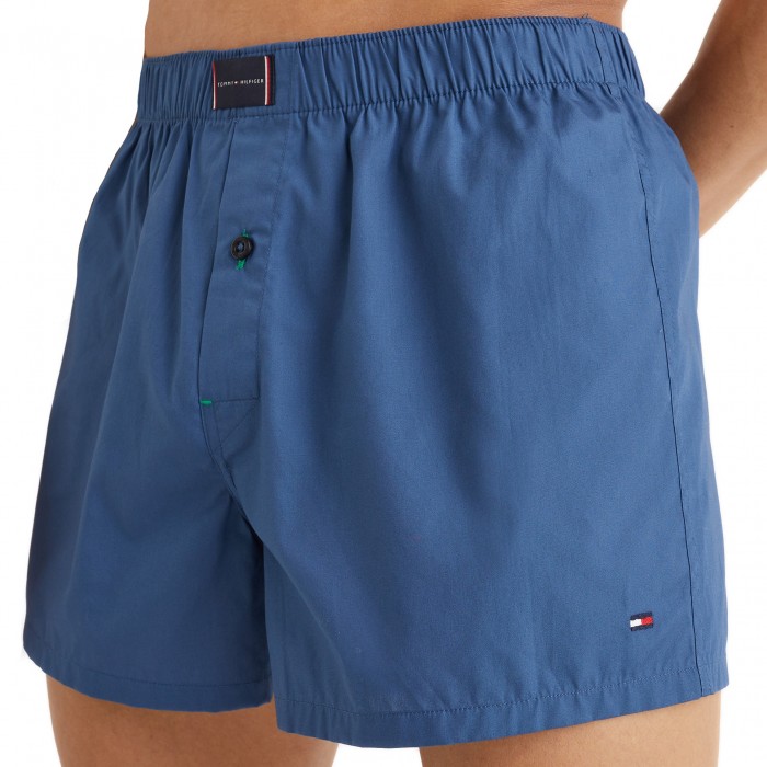  Lot de 2 caleçons en coton bio Tommy Hilfiger - bleu uni et écossais - TOMMY HILFIGER UM0UM02005-0S8 