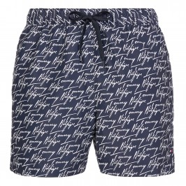 Short de bain mi-long à logo signature avec cordon de serrage - bleu marine foncé - TOMMY HILFIGER UM0UM02479-0G8