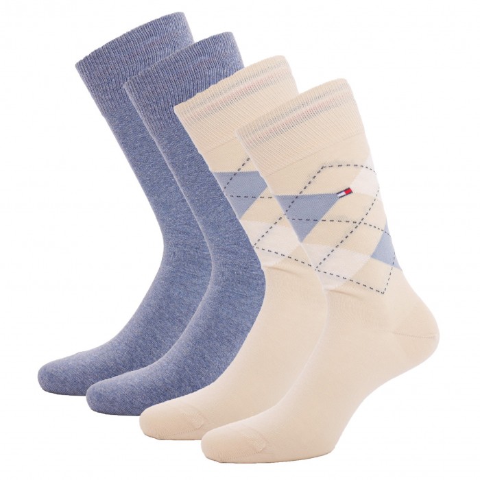  Lot de 2 paires de chaussettes écossais - beige & bleu jeans - TOMMY HILFIGER 100001495-024 