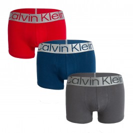  Boxer aderenti in confezione da 3 Steel Cotton - grigio, rosso e blu - CALVIN KLEIN NB3130A-109 