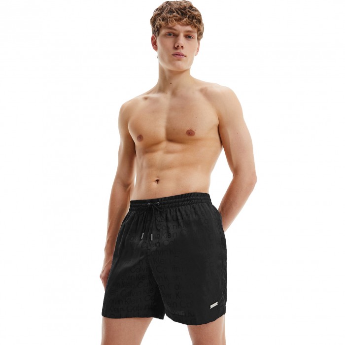  Pantaloncini Da Bagno Con Cordoncino Medio Calvin Klein Core Solids - nero - CALVIN KLEIN *KM0KM00726-0GO 