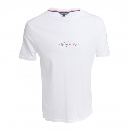 Tommy round neck T-shirt with signature logo - white: Tshirts for