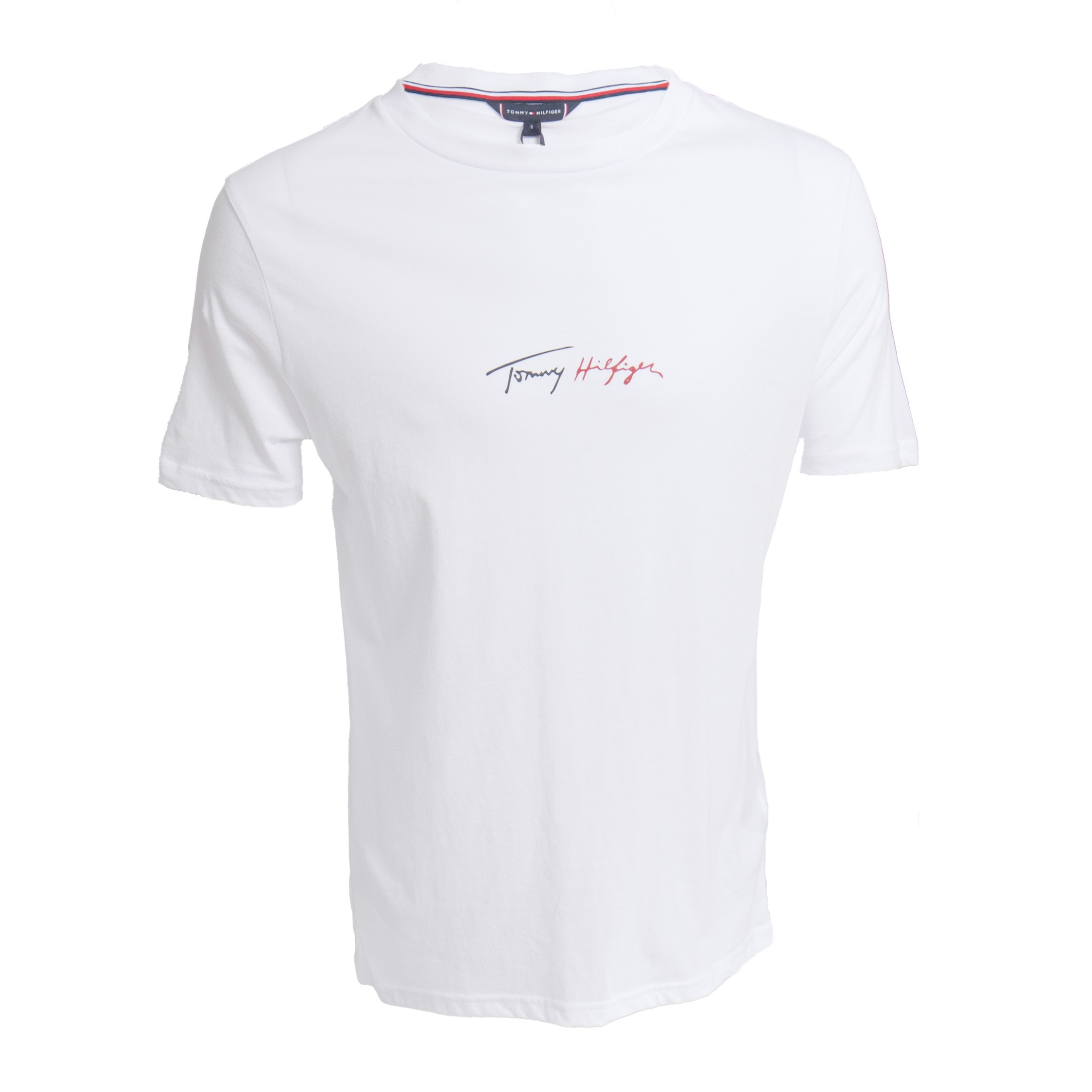 Tommy round neck T-shirt with signature logo - white: Tshirts for