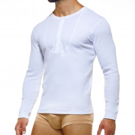  T-shirt a maniche lunghe Henley Organic - bianco - MODUS VIVENDI 04251-WHITE 
