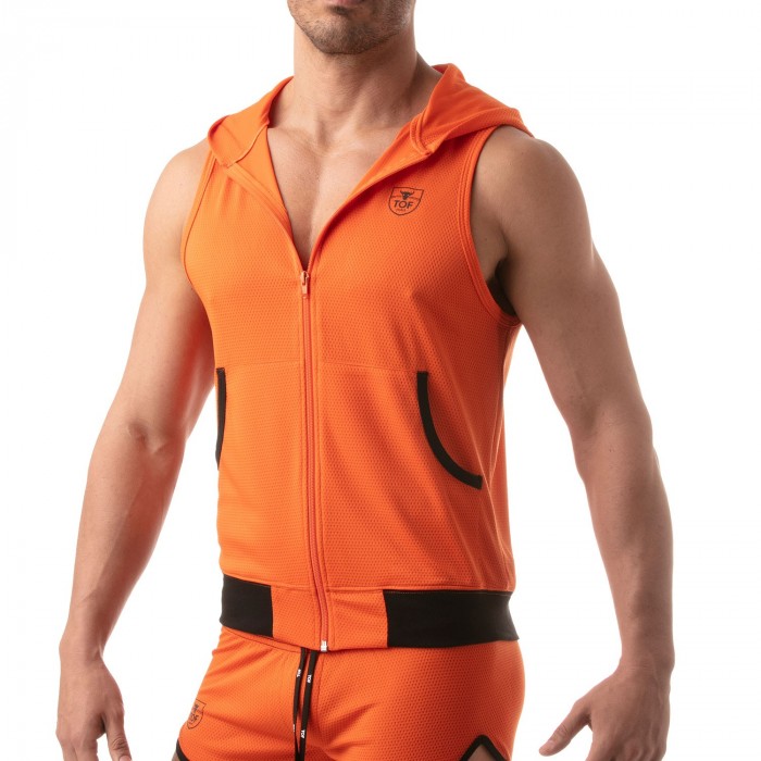  Mesh Sleeveless Hoodie - orange - TOF PARIS TOF202O 