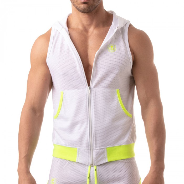  Mesh Sleeveless Hoodie - white - TOF PARIS TOF202B 