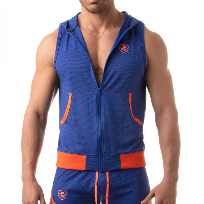  Mesh Sleeveless Hoodie - royal blue - TOF PARIS TOF202BUR 