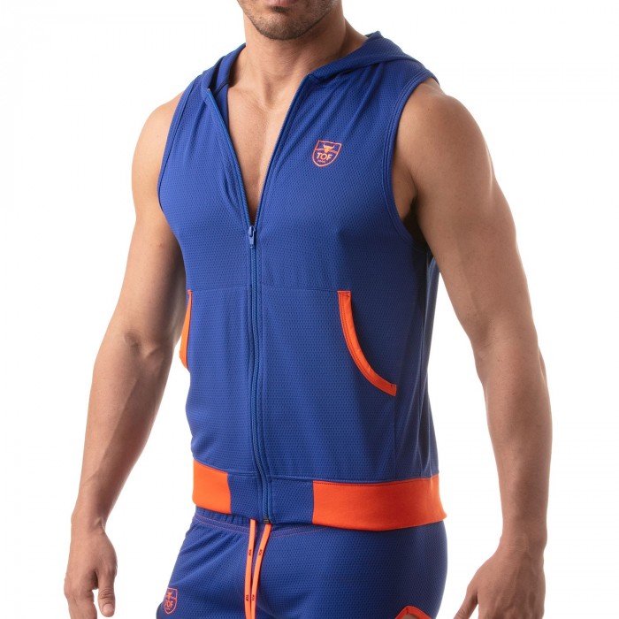  Mesh Sleeveless Hoodie - royal blue - TOF PARIS TOF202BUR 