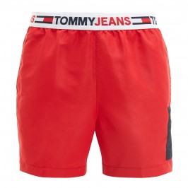 Logo Waistband Mid Length Swim Shorts Tommy Jeans - red - TOMMY HILFIGER UM0UM02490-XLG