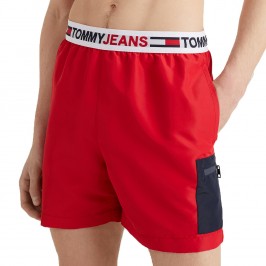  Logo Waistband Mid Length Swim Shorts Tommy Jeans - red - TOMMY HILFIGER UM0UM02490-XLG 