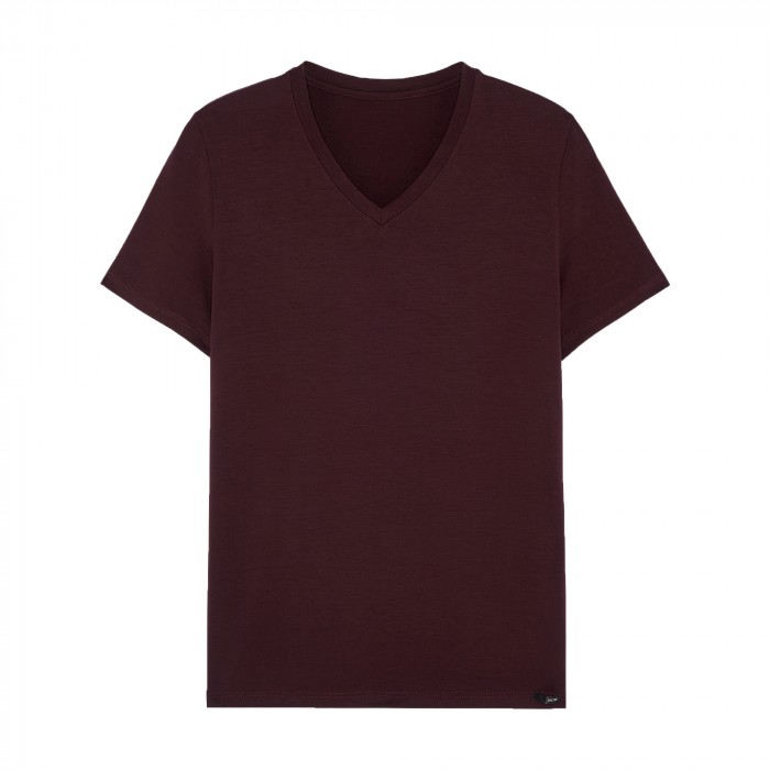 T-shirt col V Tencel Soft - bordeaux - HOM 402466-00ZQ