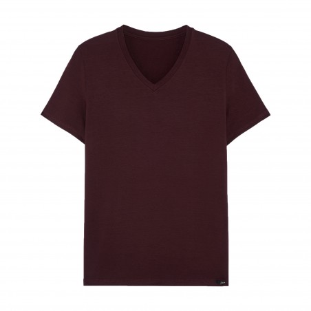 T-shirt col V Tencel Soft - burdeos