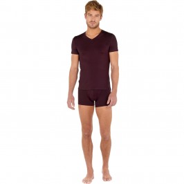  T-shirt col V Tencel Soft - bordeaux - HOM 402466-00ZQ 