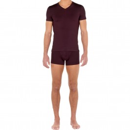  T-shirt col V Neck Tencel Soft - burgundy - HOM 402466-00ZQ 