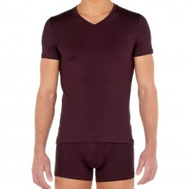  T-shirt col V Tencel Soft - bordeaux - HOM 402466-00ZQ 