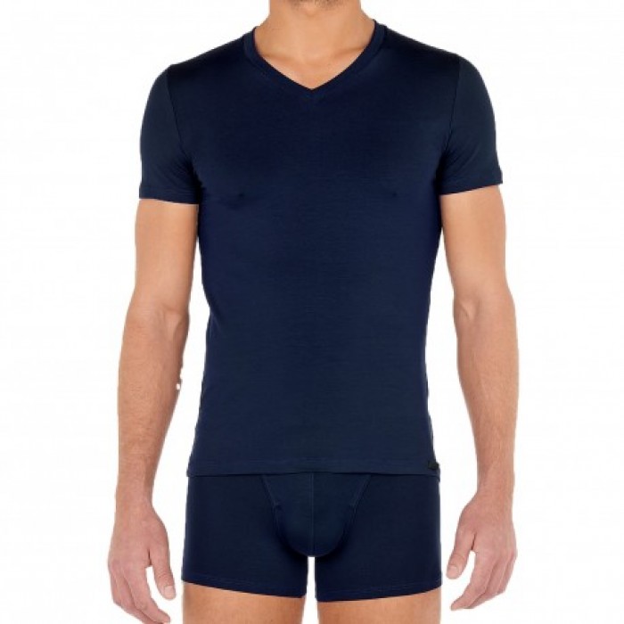 T-shirt col V Neck Tencel Soft - navy - HOM 402466-00RA