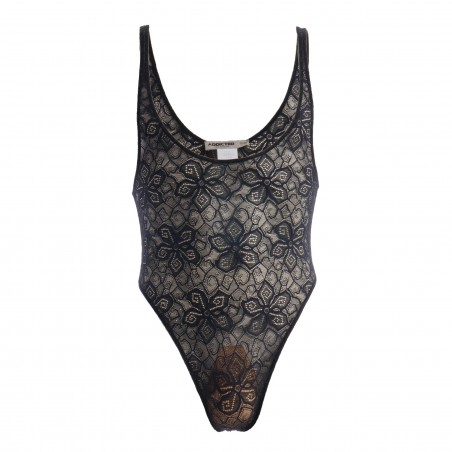 Bodysuit string Flowery Lace - black