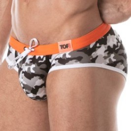 Slip de bain de la marque TOF PARIS - Slip de bain taille basse Iconic - camouflage gris - Ref : TOF206G