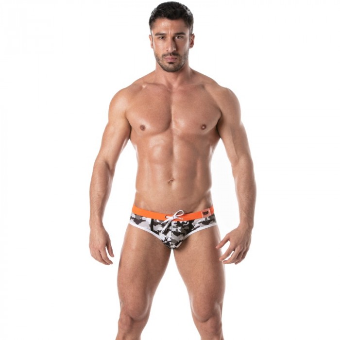 Slip de bain de la marque TOF PARIS - Slip de bain taille basse Iconic - camouflage gris - Ref : TOF206G