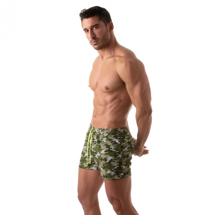 Short de bain de la marque TOF PARIS - Bermuda de bain Iconic Tof Paris - Camouflage Kaki - Ref : TOF209K