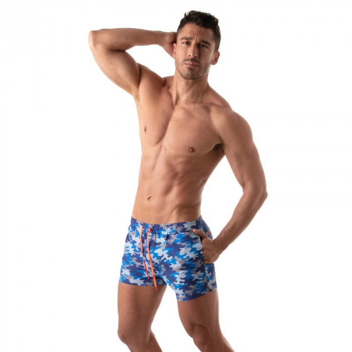 Short de bain de la marque TOF PARIS - Bermuda de bain Iconic - Camouflage Bleu - Ref : TOF209BU