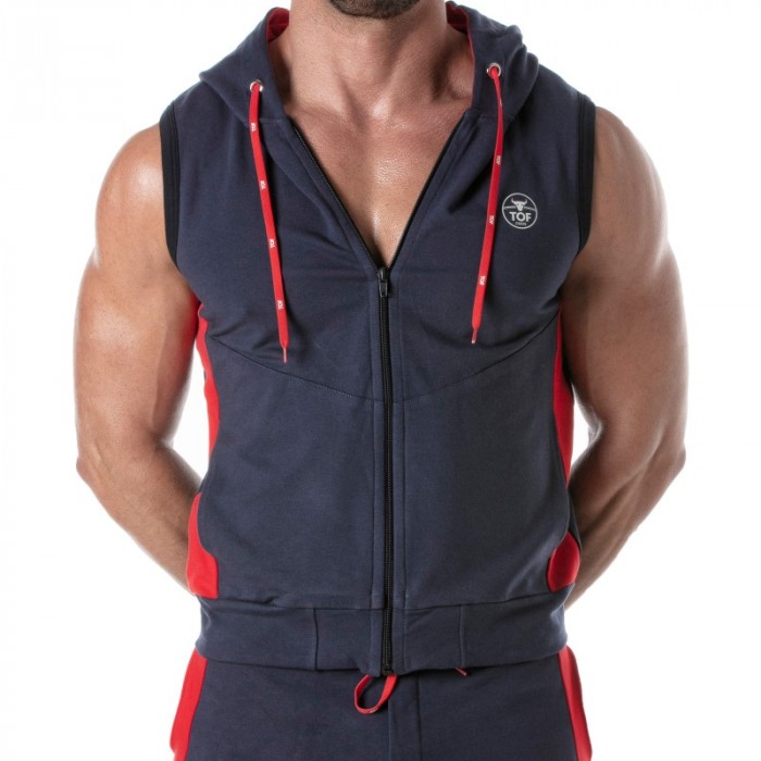 Jacket of the brand TOF PARIS - Zipped Sleeveless Hoodie Tof Paris - Navy Blue - Ref : TOF273BM