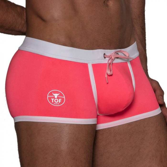 Boxer corti, bagno Shorty del marchio TOF PARIS - Boxer da bagno a vita bassa Neon Tof Paris - Rosa fluo - Ref : TOF268P