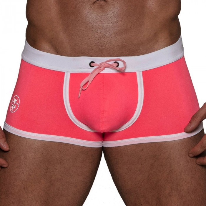 Boxer corti, bagno Shorty del marchio TOF PARIS - Boxer da bagno a vita bassa Neon Tof Paris - Rosa fluo - Ref : TOF268P