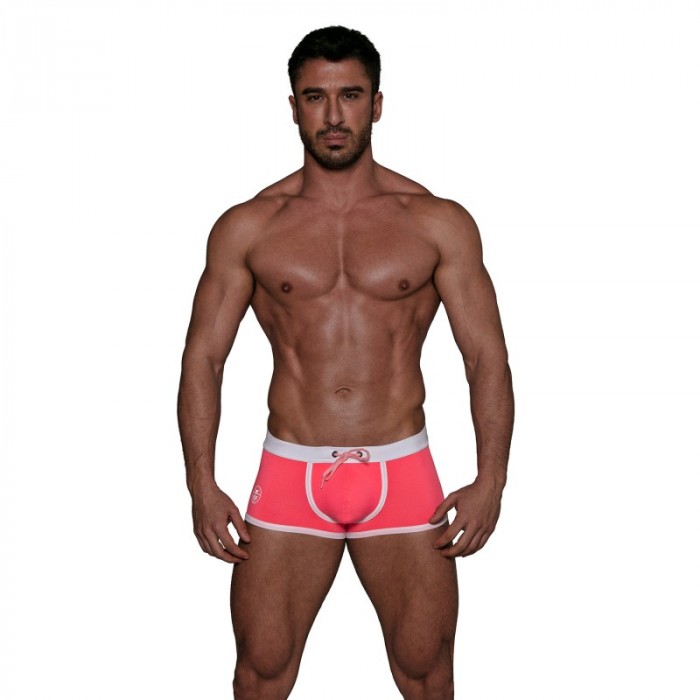 Boxer corti, bagno Shorty del marchio TOF PARIS - Boxer da bagno a vita bassa Neon Tof Paris - Rosa fluo - Ref : TOF268P