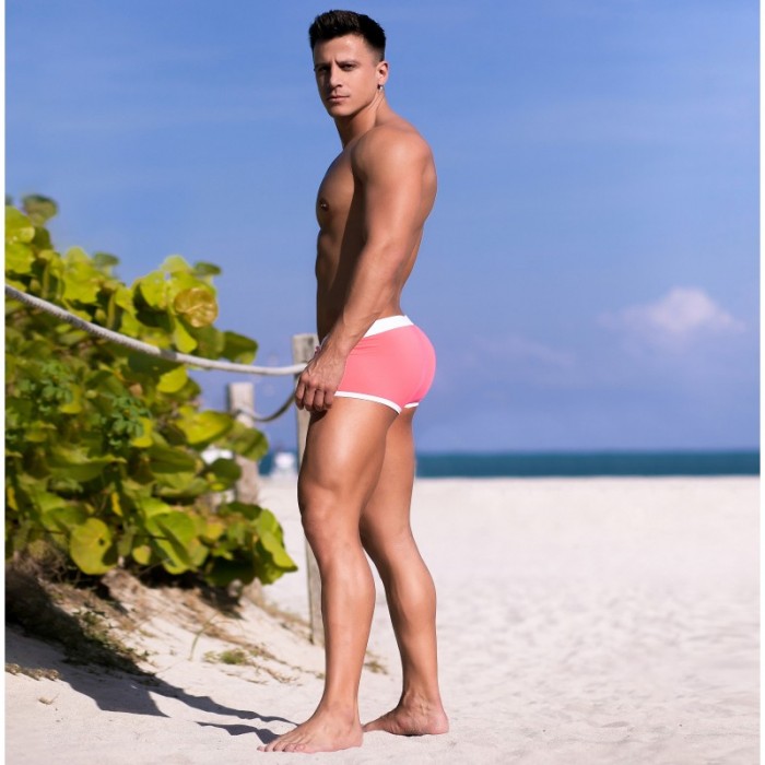 Boxer Shorts, Bad Shorty der Marke TOF PARIS - Badehose mit niedriger taille Neon Tof Paris - Neon Rose - Ref : TOF268P