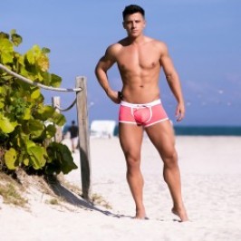 Boxer, shorty de bain de la marque TOF PARIS - Maillot de bain taille basse Neon Tof Paris - Rose fluo - Ref : TOF268P