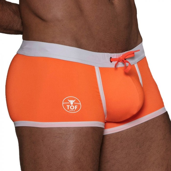 Boxer corti, bagno Shorty del marchio TOF PARIS - Boxer da bagno a vita bassa Neon Tof Paris - Arancione fluo - Ref : TOF268O