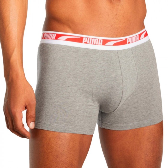 Boxer, shorty de la marque PUMA - Lot de 2 boxers Multi logo PUMA - gris et rouge - Ref : 701219366 004