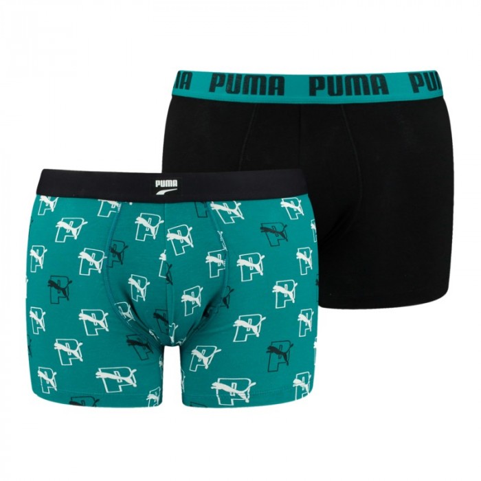 Boxer, shorty de la marque PUMA - Lot de 2 boxers avec imprimé intégral et logo de félin PUMA - noir et vert - Ref : 701221417 0