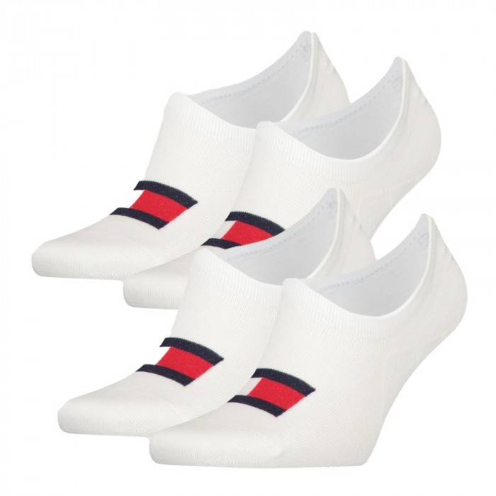 Chaussettes & socquettes de la marque TOMMY HILFIGER - Lot de 2 paires de footlet à drapeau Tommy - blanc - Ref : 701223928 003