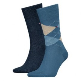 Calcetines de la marca TOMMY HILFIGER - Pack de 2 pares de calcetines con diseño liso y de cuadros Tommy - azul & navy - Ref : 1