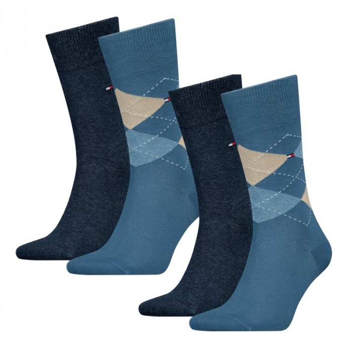 Calcetines de la marca TOMMY HILFIGER - Pack de 2 pares de calcetines con diseño liso y de cuadros Tommy - azul & navy - Ref : 1