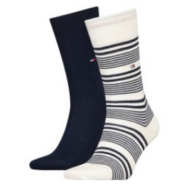Socken der Marke TOMMY HILFIGER - Lot de 2 paires de chaussettes Classics - blanc rayé & bleu marine foncé - Ref : 701222186 001