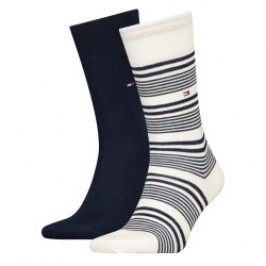 Calzini del marchio TOMMY HILFIGER - Lot de 2 paires de chaussettes Classics - blanc rayé & bleu marine foncé - Ref : 701222186 