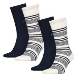 Calcetines de la marca TOMMY HILFIGER - Lot de 2 paires de chaussettes Classics - blanc rayé & bleu marine foncé - Ref : 7012221