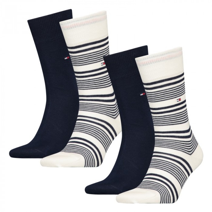 Calzini del marchio TOMMY HILFIGER - Lot de 2 paires de chaussettes Classics - blanc rayé & bleu marine foncé - Ref : 701222186 