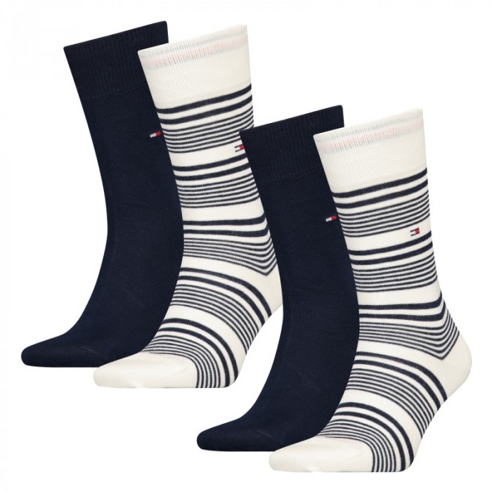 Calcetines de la marca TOMMY HILFIGER - Lot de 2 paires de chaussettes Classics - blanc rayé & bleu marine foncé - Ref : 7012221