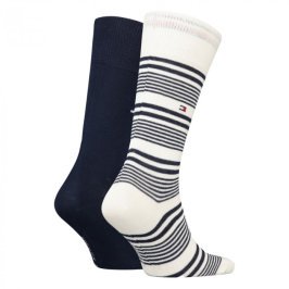 Calzini del marchio TOMMY HILFIGER - Lot de 2 paires de chaussettes Classics - blanc rayé & bleu marine foncé - Ref : 701222186 