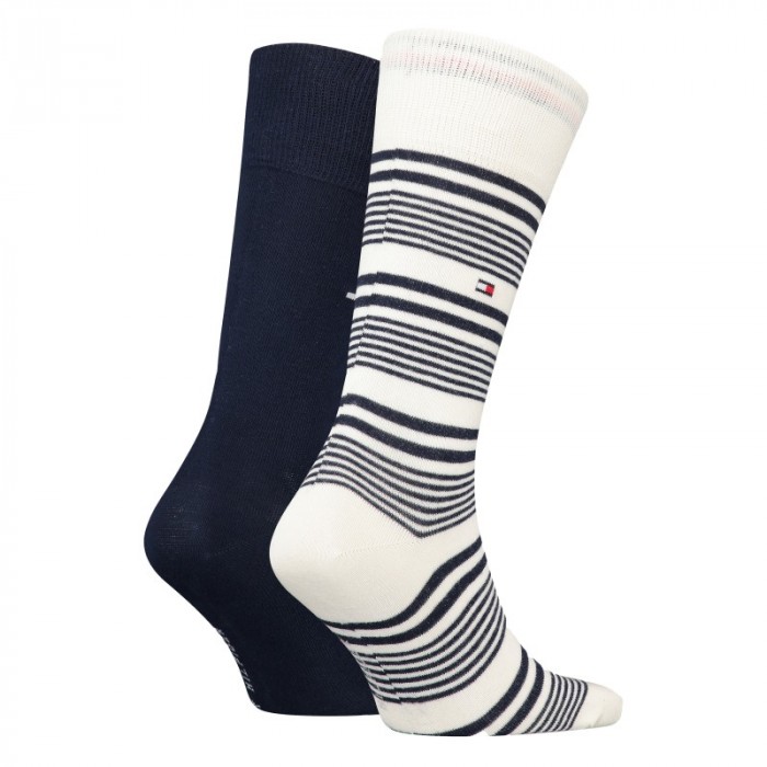 Socken der Marke TOMMY HILFIGER - Lot de 2 paires de chaussettes Classics - blanc rayé & bleu marine foncé - Ref : 701222186 001